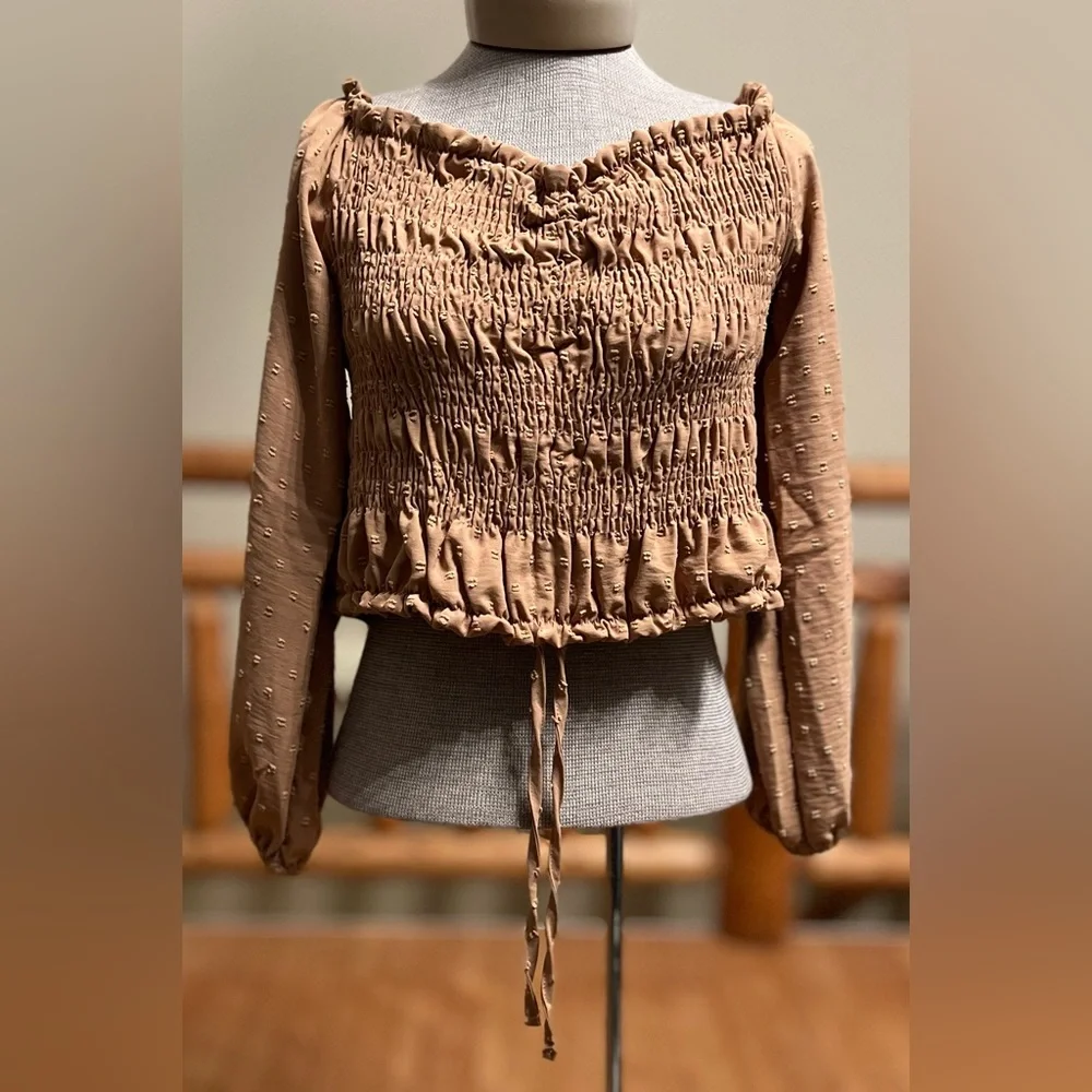 Smocked Peasant Blouse with Adjustable Drawstring